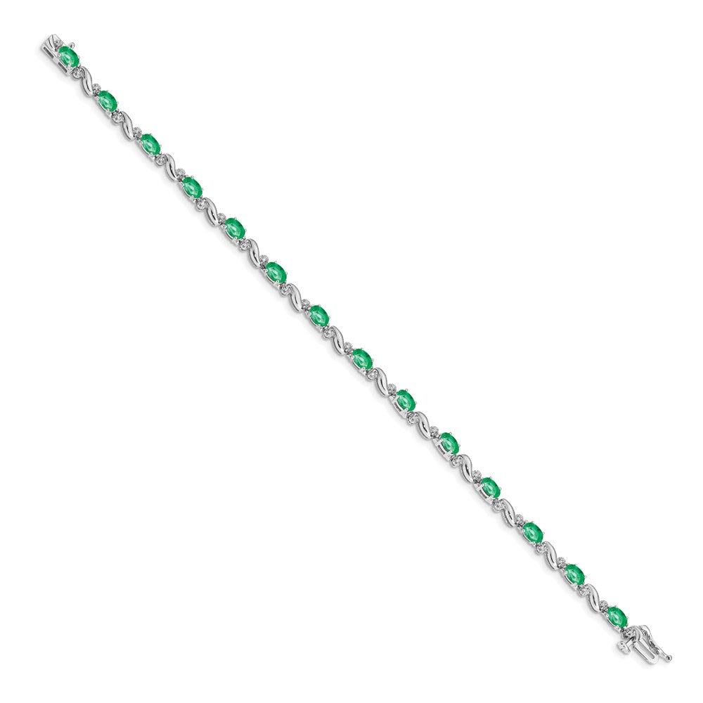 10K White Gold Diamond And Emerald Bracelet