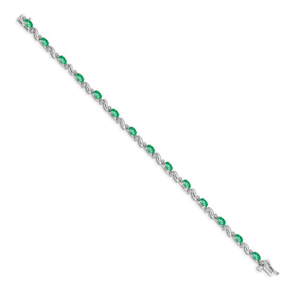 10K White Gold Diamond And Emerald Bracelet