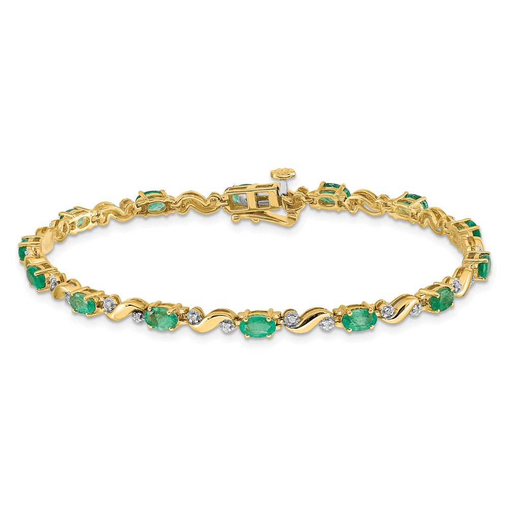 10K Yellow Gold Diamond And Emerald Bracelet