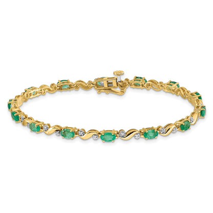 10K Yellow Gold Diamond And Emerald Bracelet