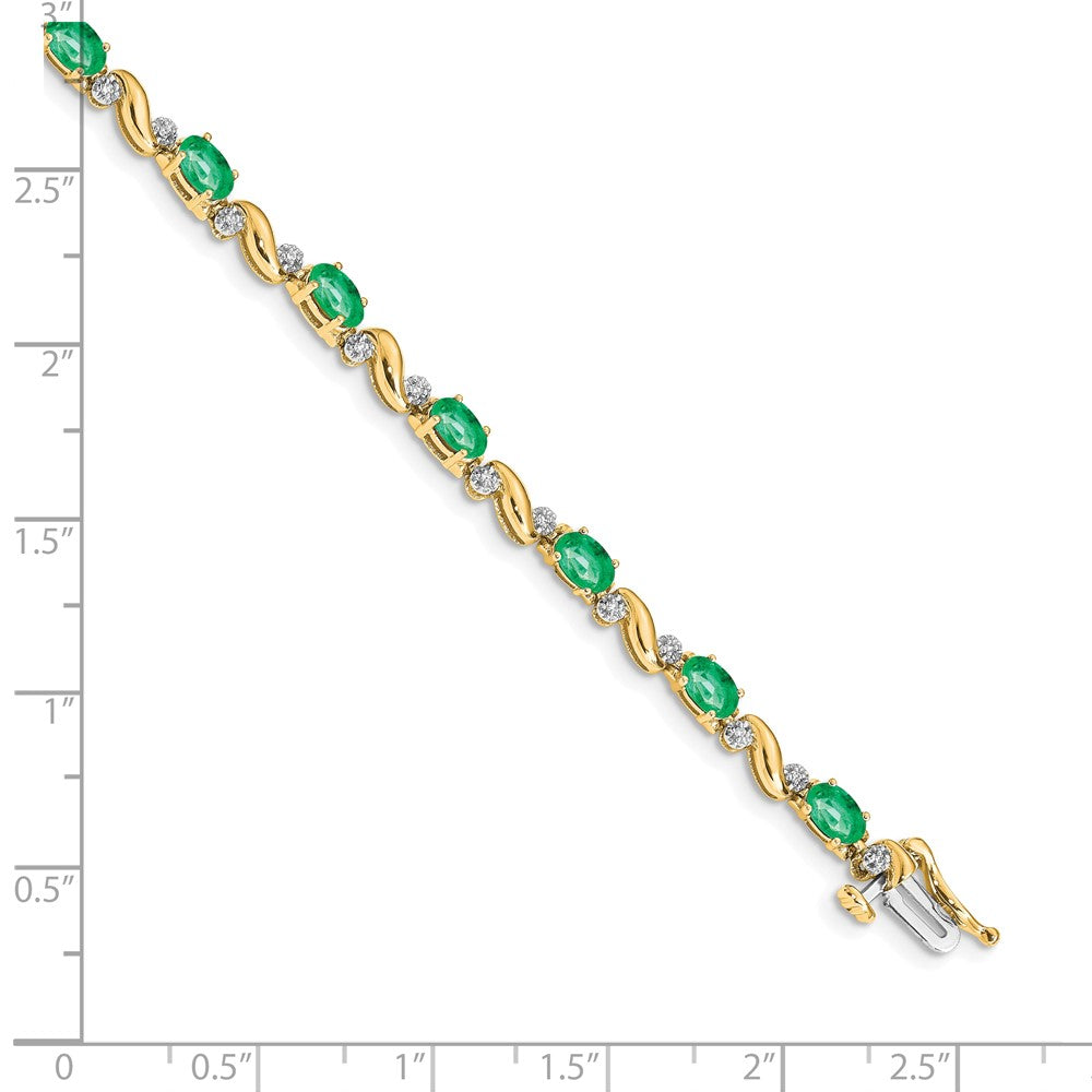 10K Yellow Gold Diamond And Emerald Bracelet