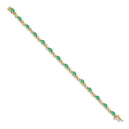 14k Yellow Gold Natural Diamond and Emerald Bracelet