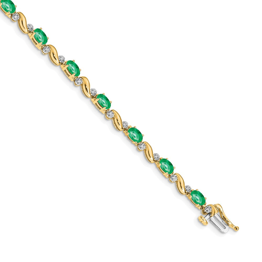 14k Yellow Gold Natural Diamond and Emerald Bracelet