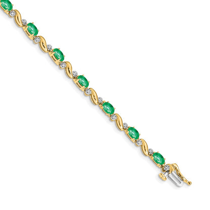 14k Yellow Gold Natural Diamond and Emerald Bracelet