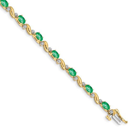 14k Yellow Gold Natural Diamond and Emerald Bracelet