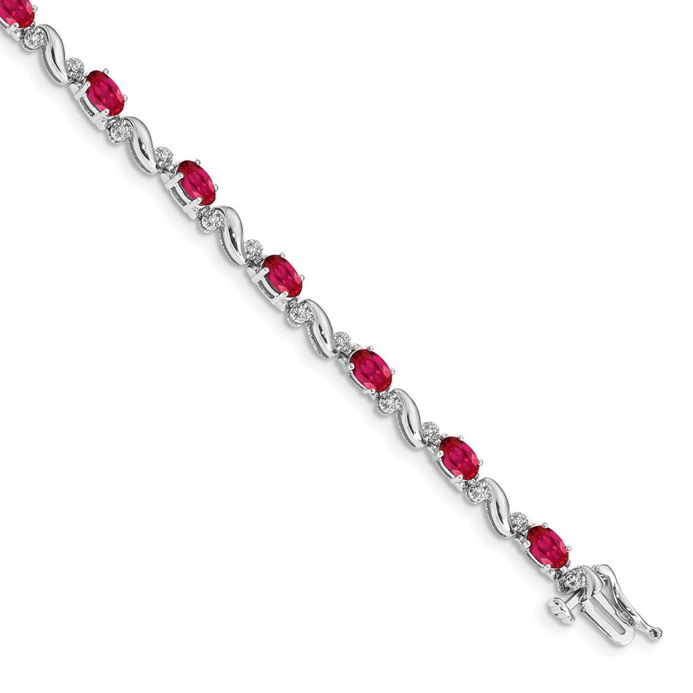 10K White Gold Diamond And Ruby Bracelet