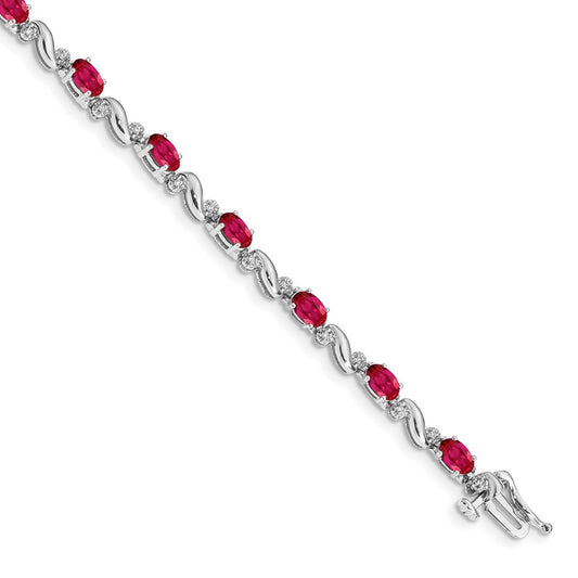 10K White Gold Diamond And Ruby Bracelet