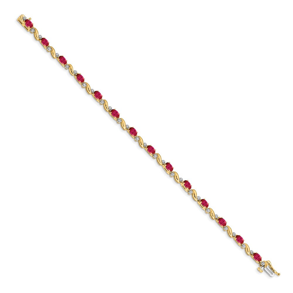10K Yellow Gold Diamond And Ruby Bracelet
