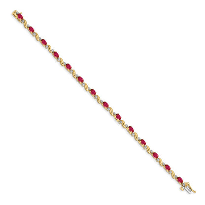 10K Yellow Gold Diamond And Ruby Bracelet