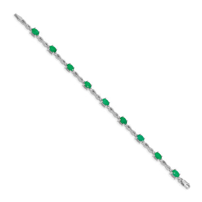 10K White Gold Diamond And Emerald Bracelet