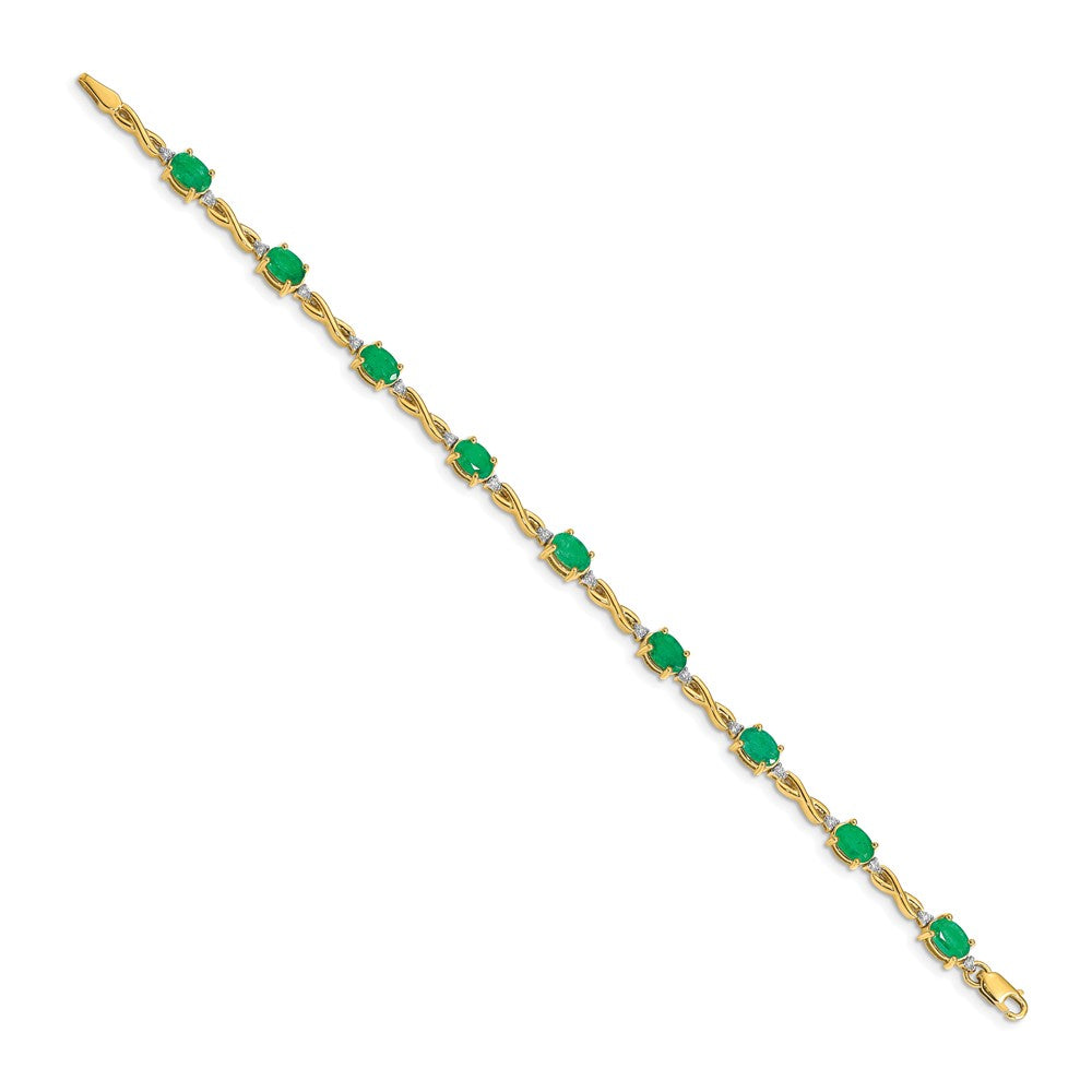 14k Yellow Gold Natural Diamond and Emerald Bracelet