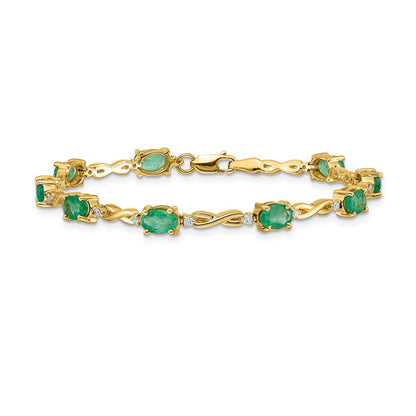 14k Yellow Gold Natural Diamond and Emerald Bracelet