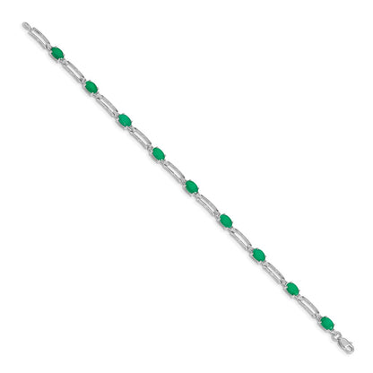 10K White Gold Diamond And Emerald Bracelet