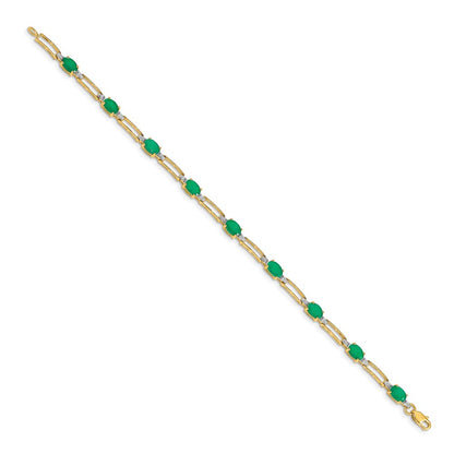 10K Yellow Gold Diamond And Oval Emerald Bracelet