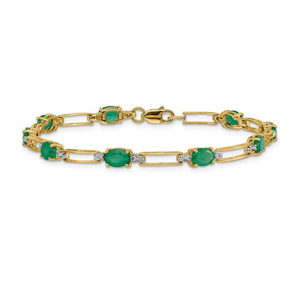 10K Yellow Gold Diamond And Oval Emerald Bracelet