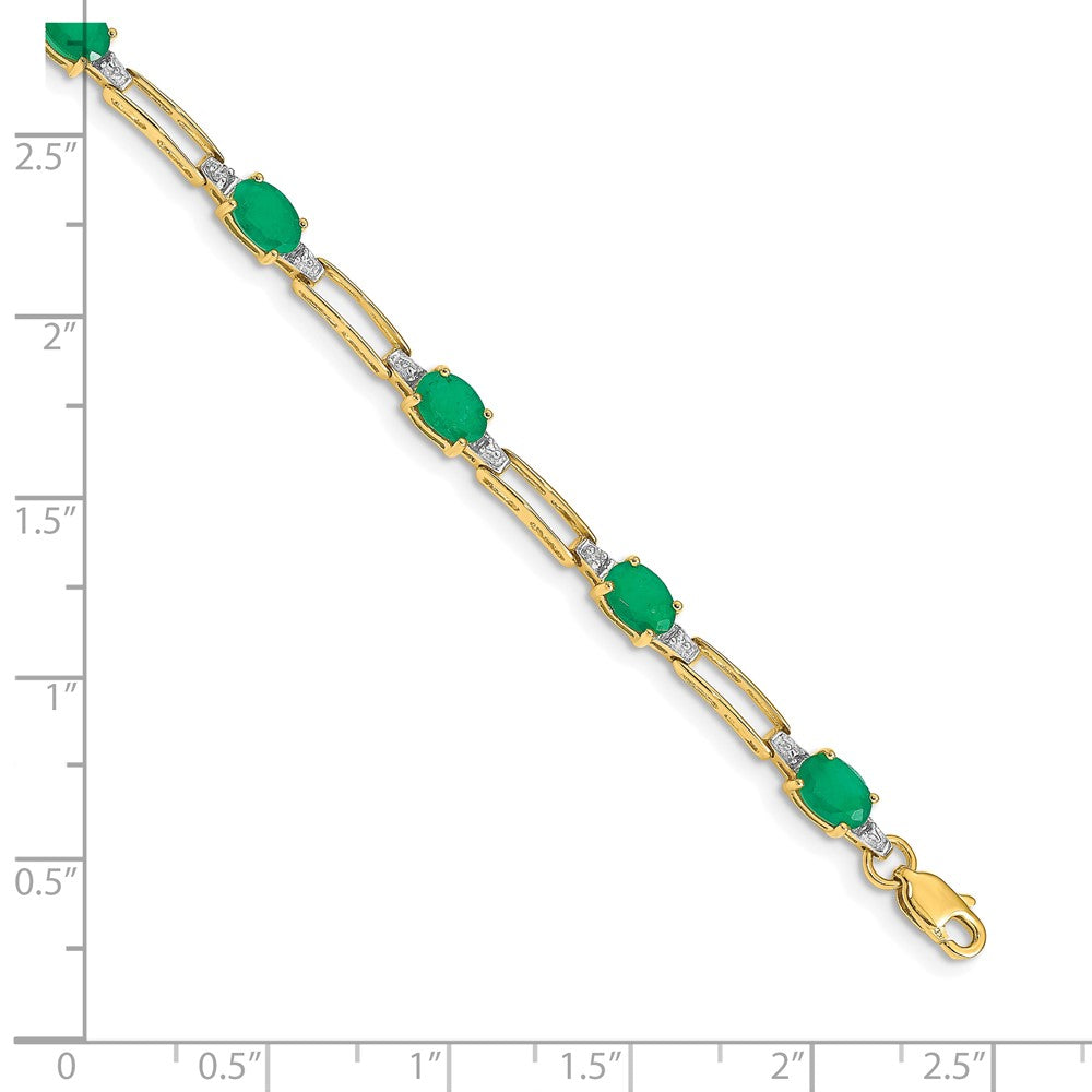 10K Yellow Gold Diamond And Oval Emerald Bracelet