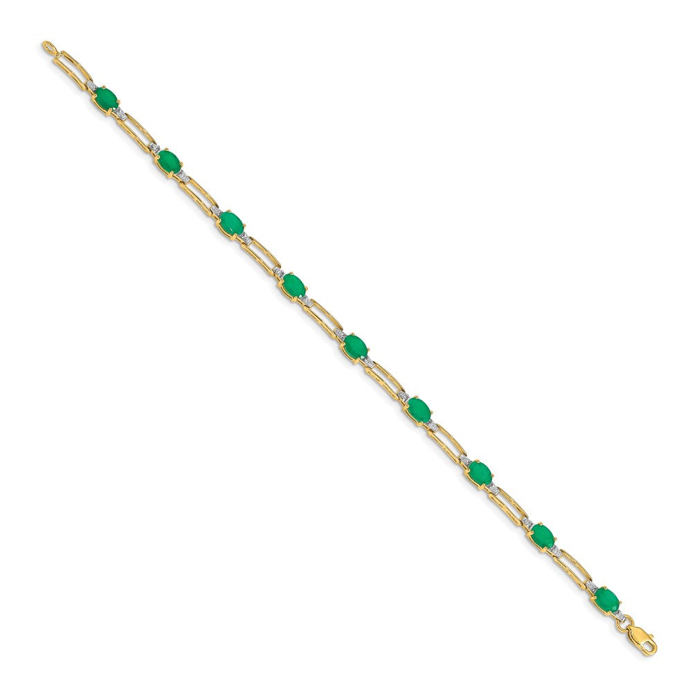 14k Yellow Gold Natural Diamond and Oval Emerald Bracelet