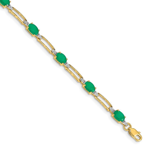 14k Yellow Gold Natural Diamond and Oval Emerald Bracelet