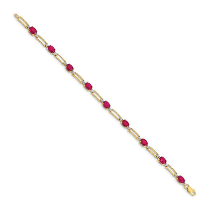 14k Yellow Gold Natural Diamond and Oval Ruby Bracelet