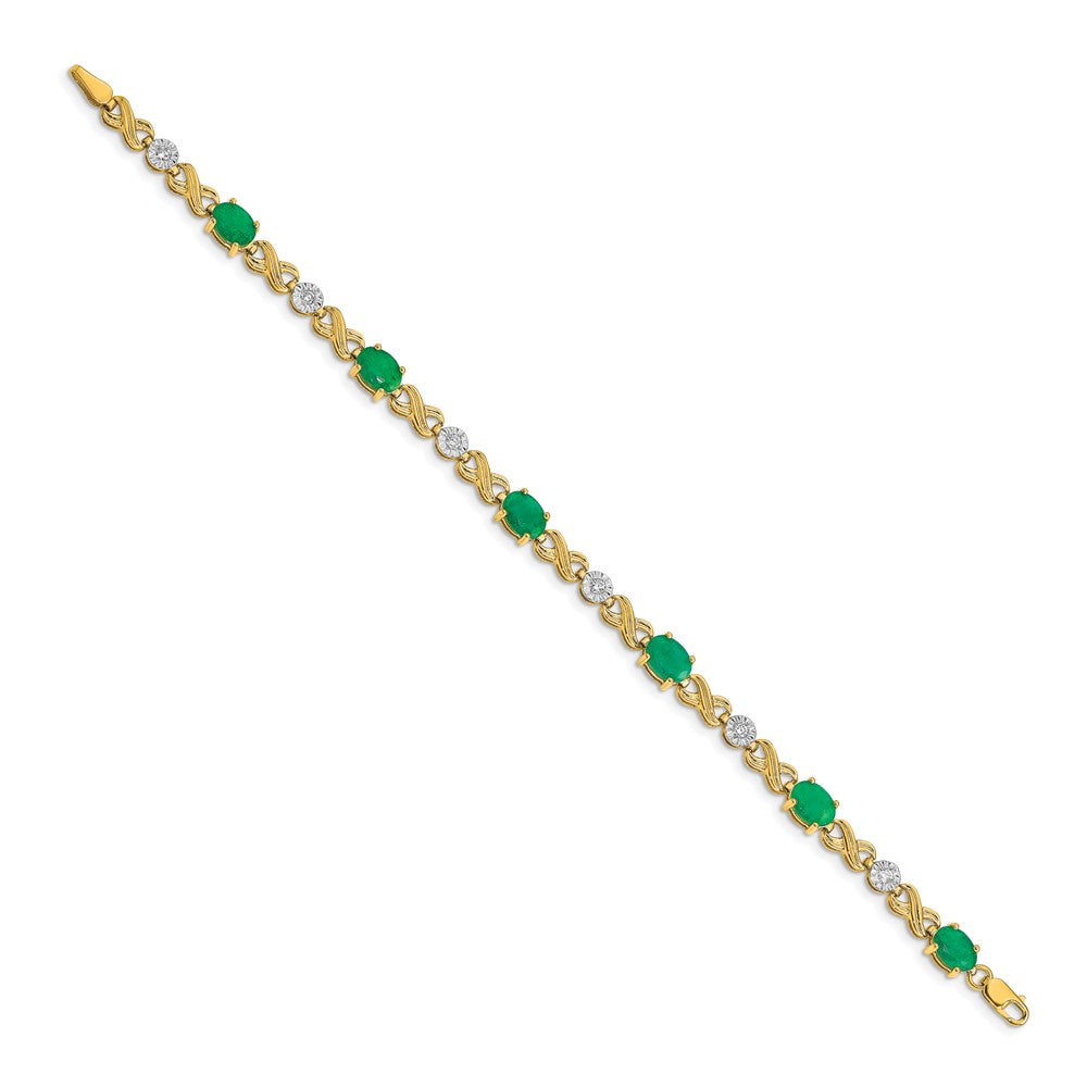 14k Yellow Gold Natural Diamond and Emerald Infinity Bracelet