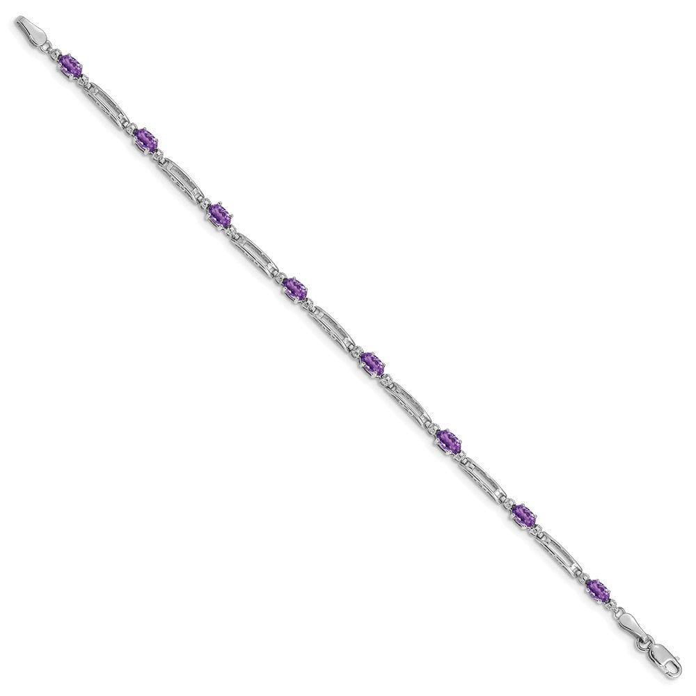 10K White Gold Diamond And Amethyst Bracelet