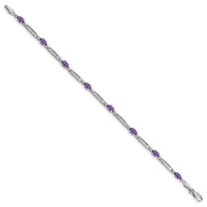 10K White Gold Diamond And Amethyst Bracelet