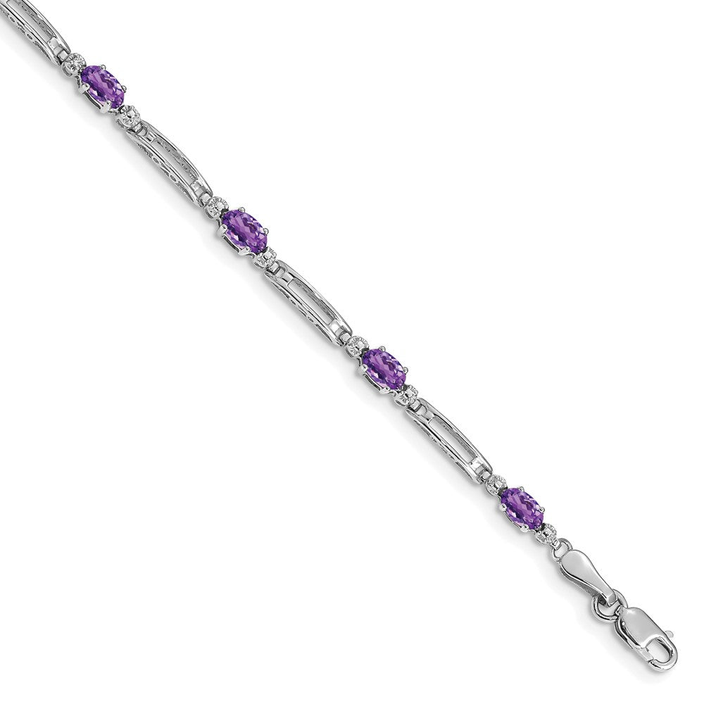 10K White Gold Diamond And Amethyst Bracelet