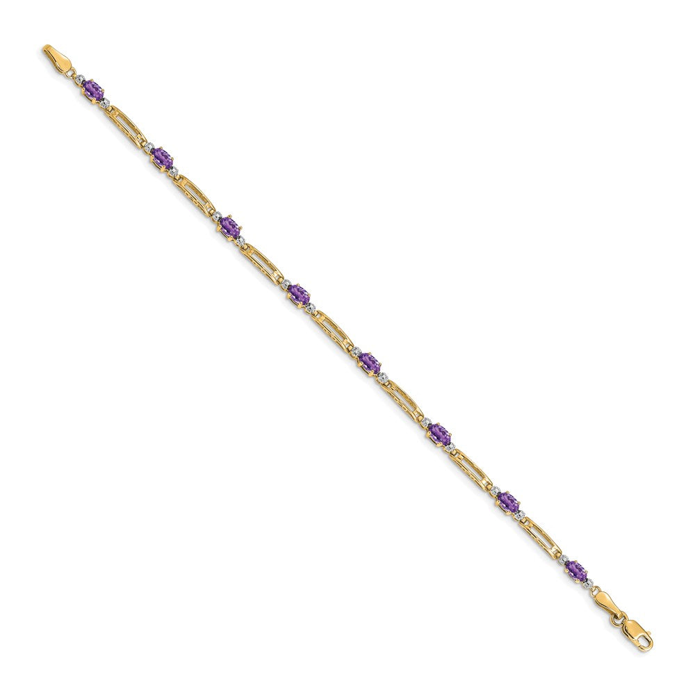 10K Yellow Gold Diamond And Amethyst Bracelet