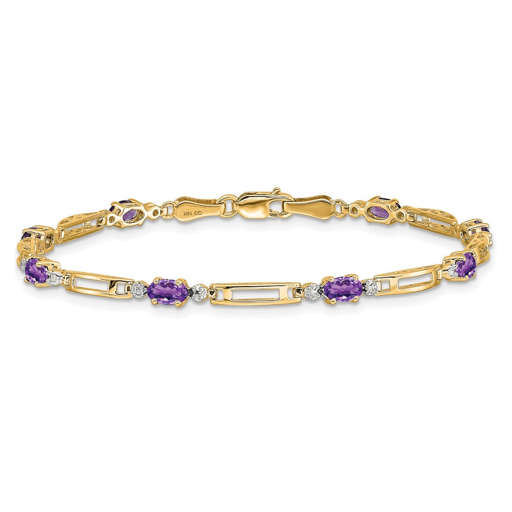 10K Yellow Gold Diamond And Amethyst Bracelet
