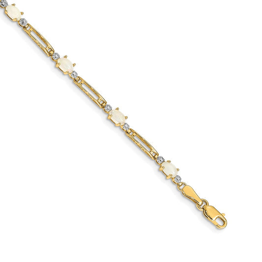 10K Yellow Gold Fancy Diamond And Opal Bracelet