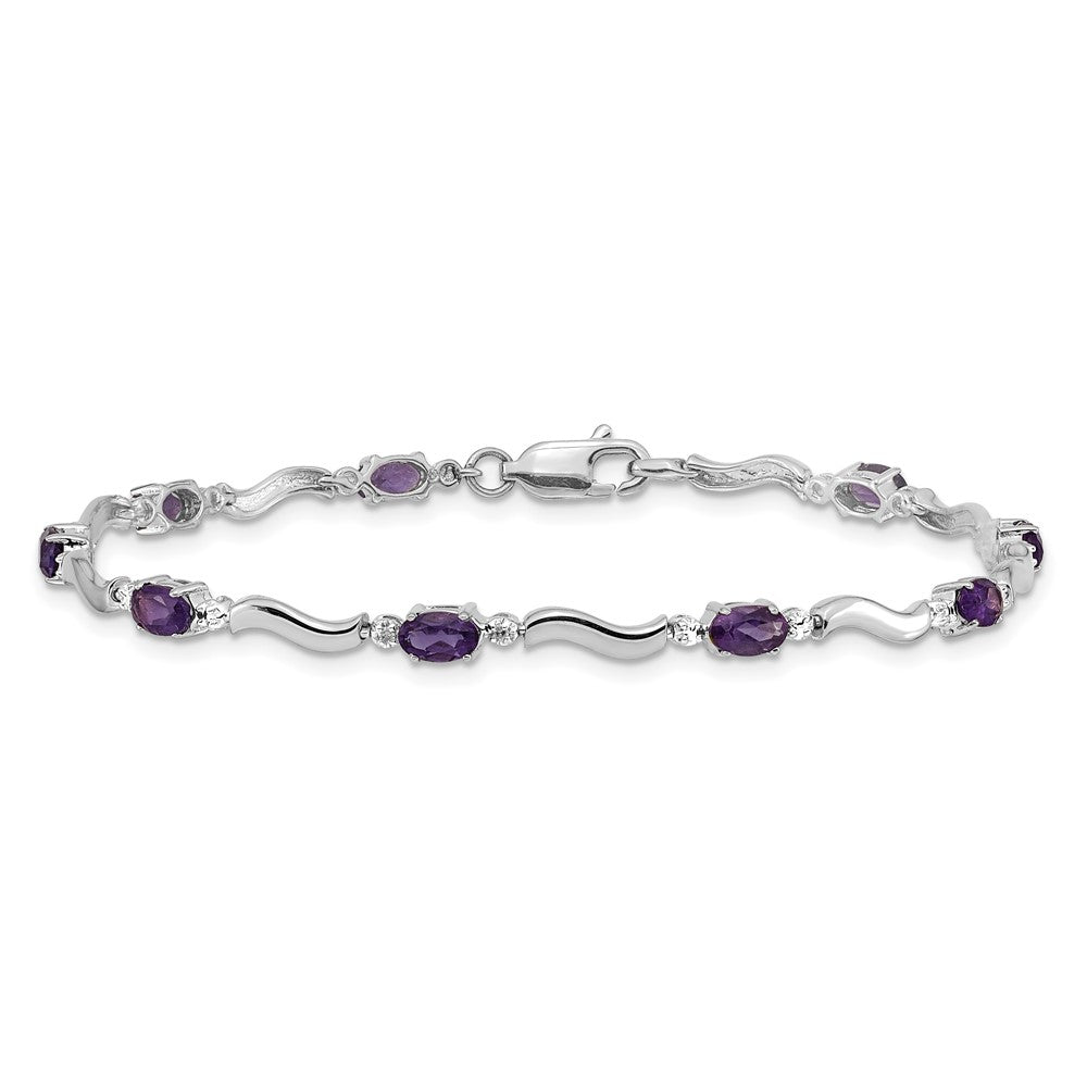 10K White Gold Diamond And Amethyst Bracelet