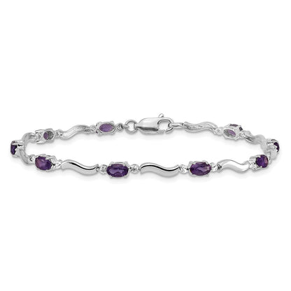 10K White Gold Diamond And Amethyst Bracelet