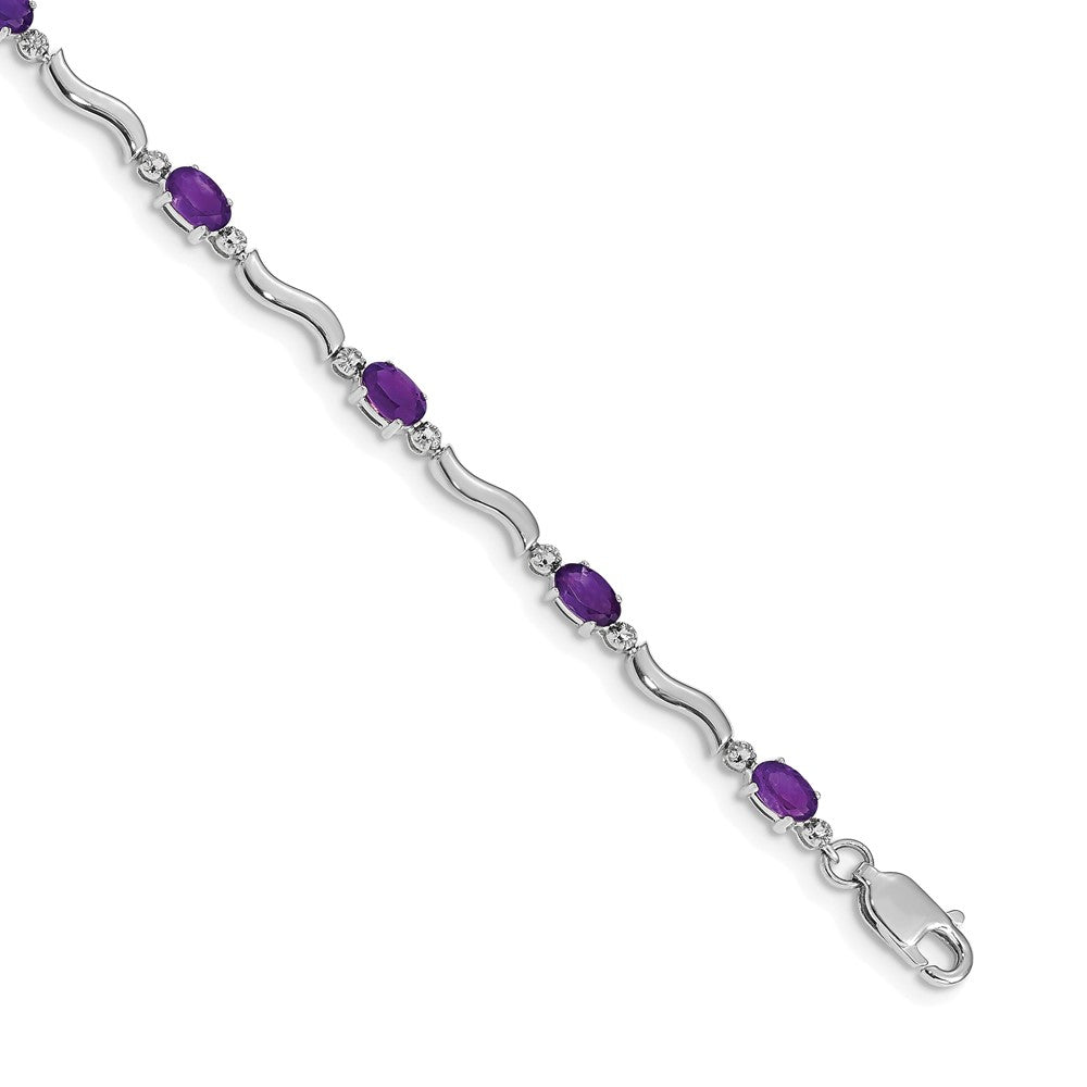 10K White Gold Diamond And Amethyst Bracelet
