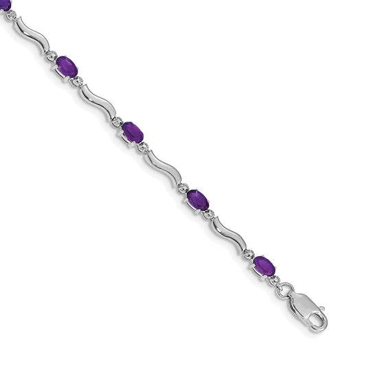 10K White Gold Diamond And Amethyst Bracelet