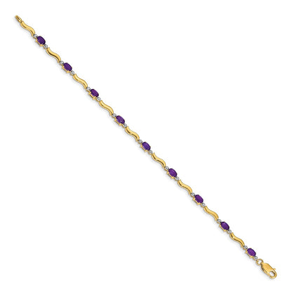 10K Yellow Gold Diamond And Amethyst Bracelet