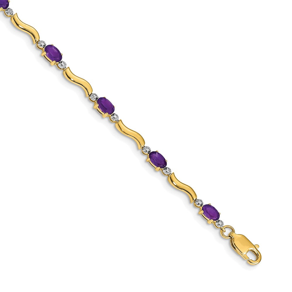 10K Yellow Gold Diamond And Amethyst Bracelet