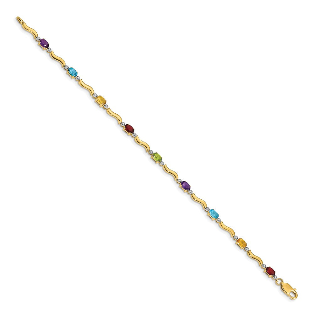 10K Yellow Gold Diamond And Rainbow Gemstone Bracelet