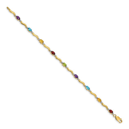 10K Yellow Gold Diamond And Rainbow Gemstone Bracelet