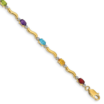 10K Yellow Gold Diamond And Rainbow Gemstone Bracelet