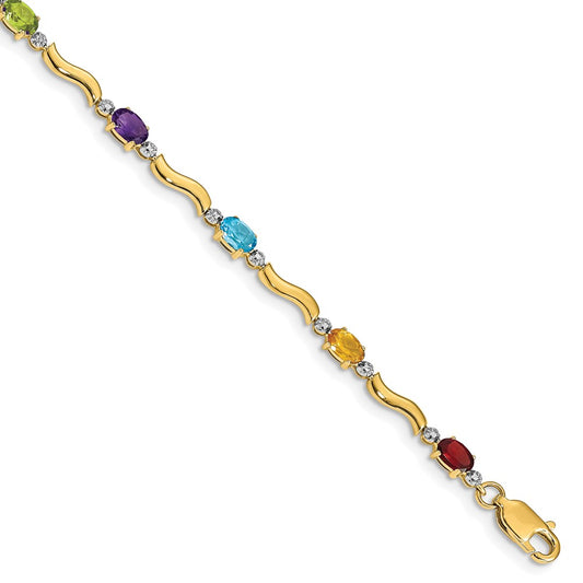 10K Yellow Gold Diamond And Rainbow Gemstone Bracelet