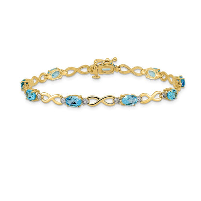 10K Yellow Gold Blue Topaz And Diamond Infinity Bracelet
