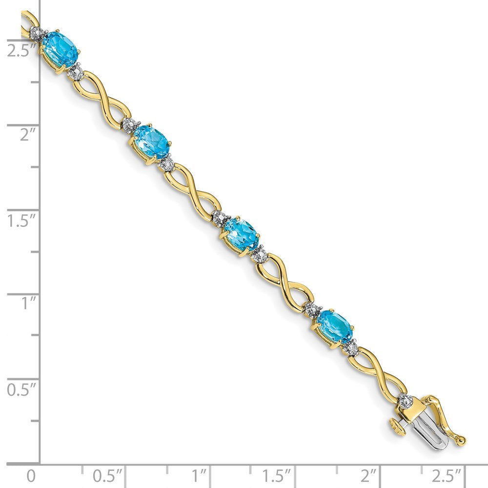 10K Yellow Gold Blue Topaz And Diamond Infinity Bracelet