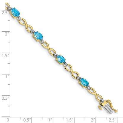 10K Yellow Gold Blue Topaz And Diamond Infinity Bracelet