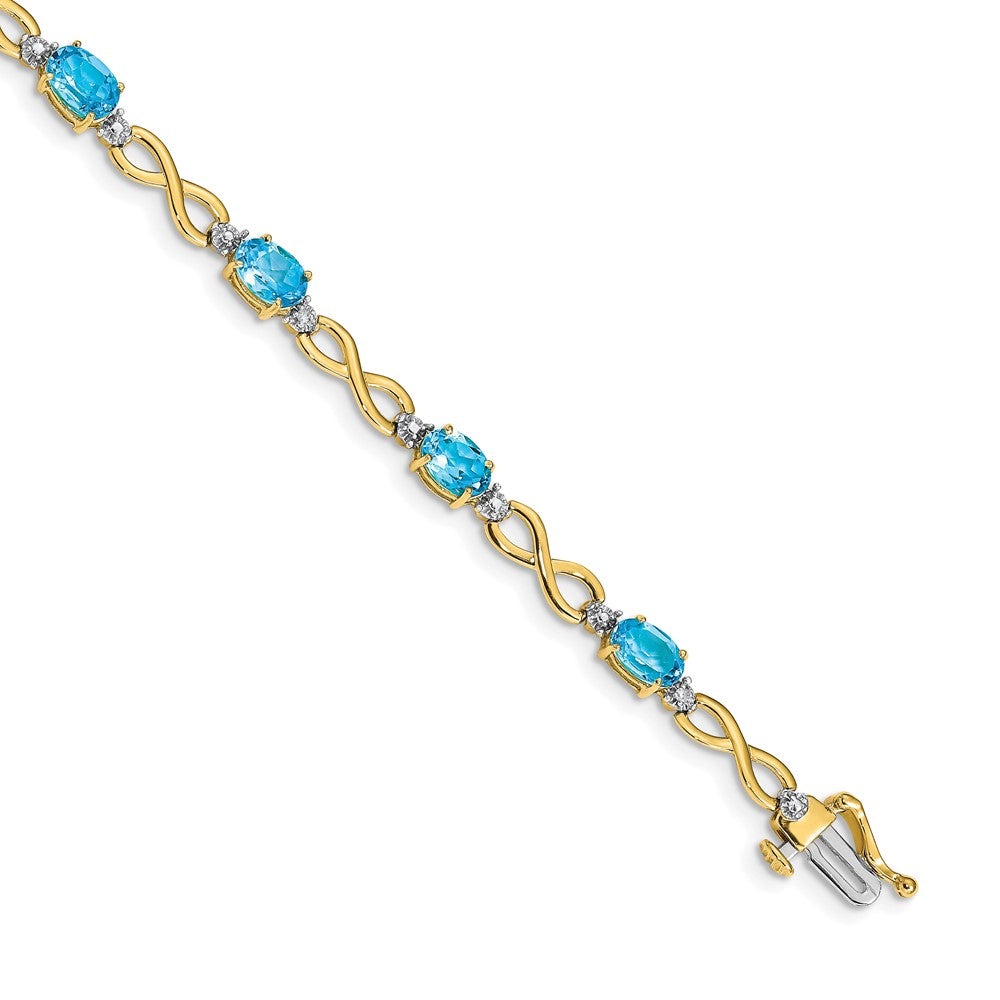 10K Yellow Gold Blue Topaz And Diamond Infinity Bracelet