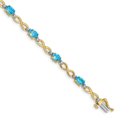 10K Yellow Gold Blue Topaz And Diamond Infinity Bracelet