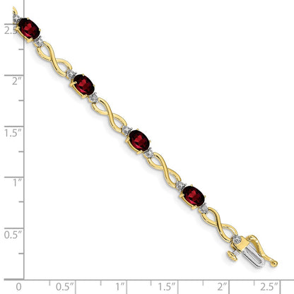 10K Yellow Gold Garnet And Diamond Infinity Bracelet