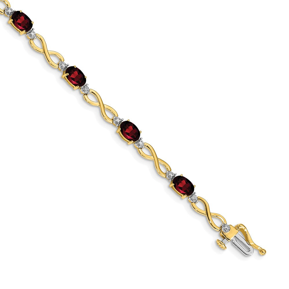 10K Yellow Gold Garnet And Diamond Infinity Bracelet