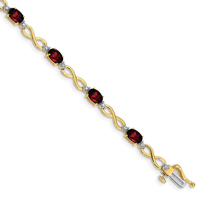10K Yellow Gold Garnet And Diamond Infinity Bracelet
