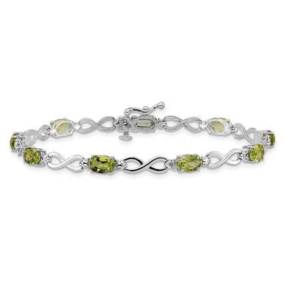 10K White Gold Peridot And Diamond Infinity Bracelet