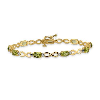 10K Yellow Gold Peridot And Diamond Infinity Bracelet